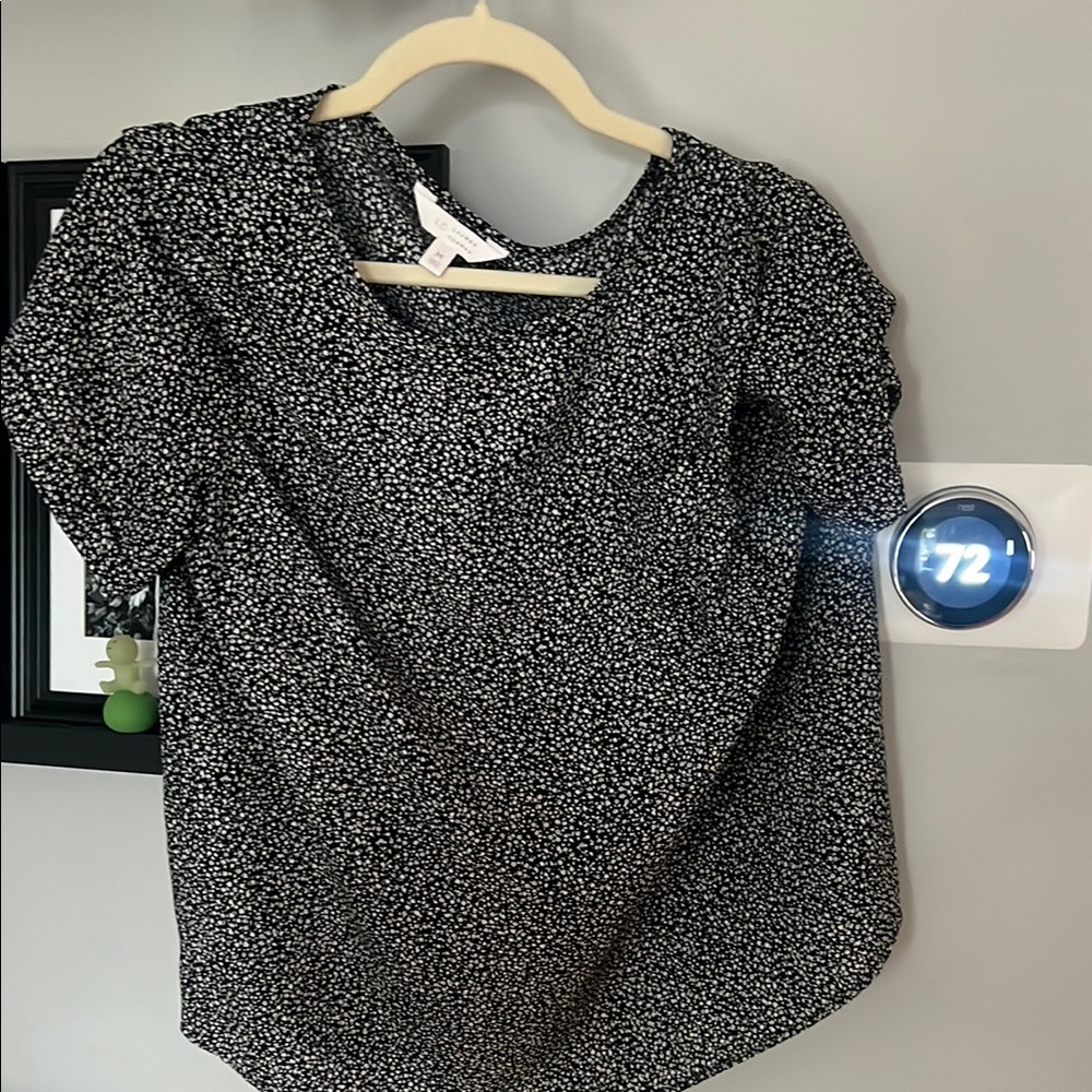LC Lauren Conrad Black and White Puff Sleeve Fitted Blouse
